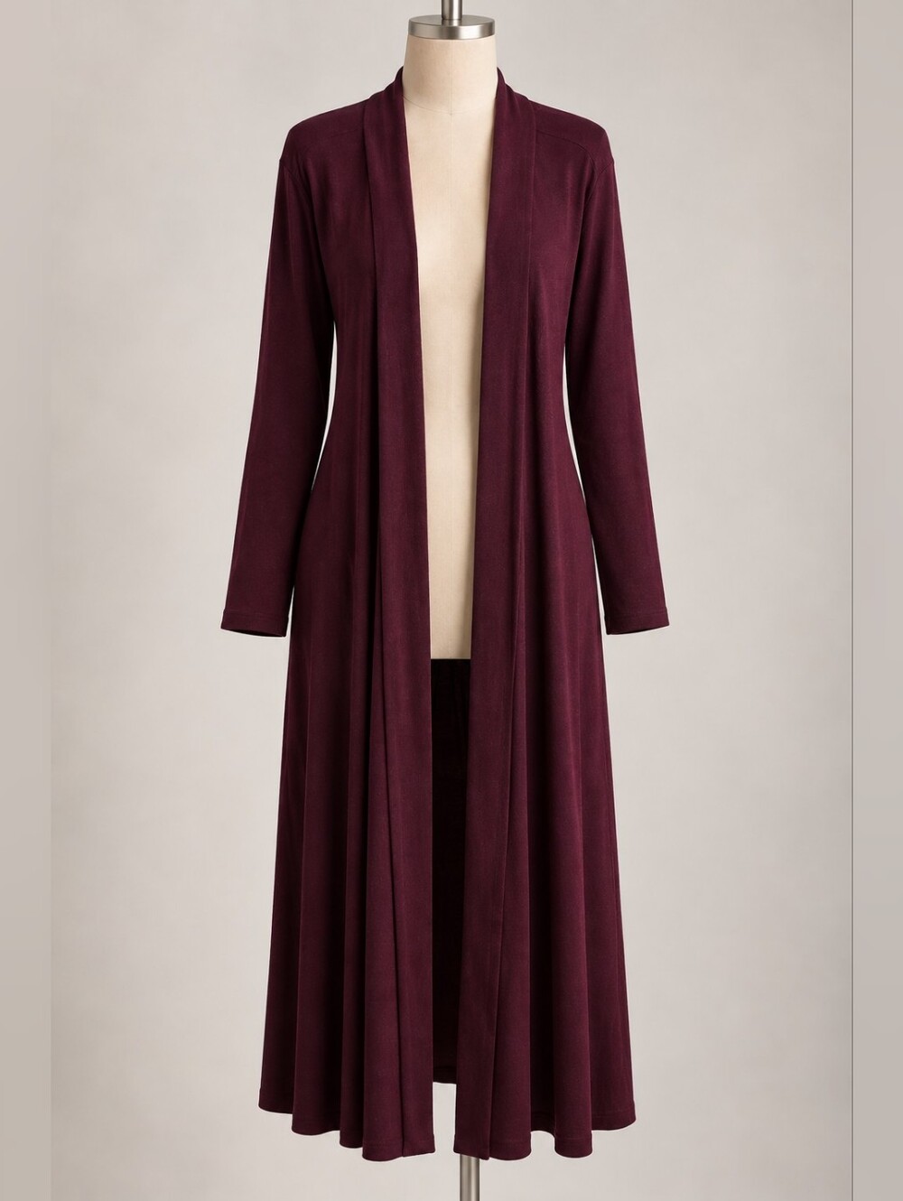 Zenana Outfitters Burgundy Open Front Longline Maxi Cardigan Size M